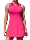 ATTRACO Exercise Dress Athletic Dresses for Women with Shorts Collared Tennis Dress for Women Sleeveless Rose X-Small