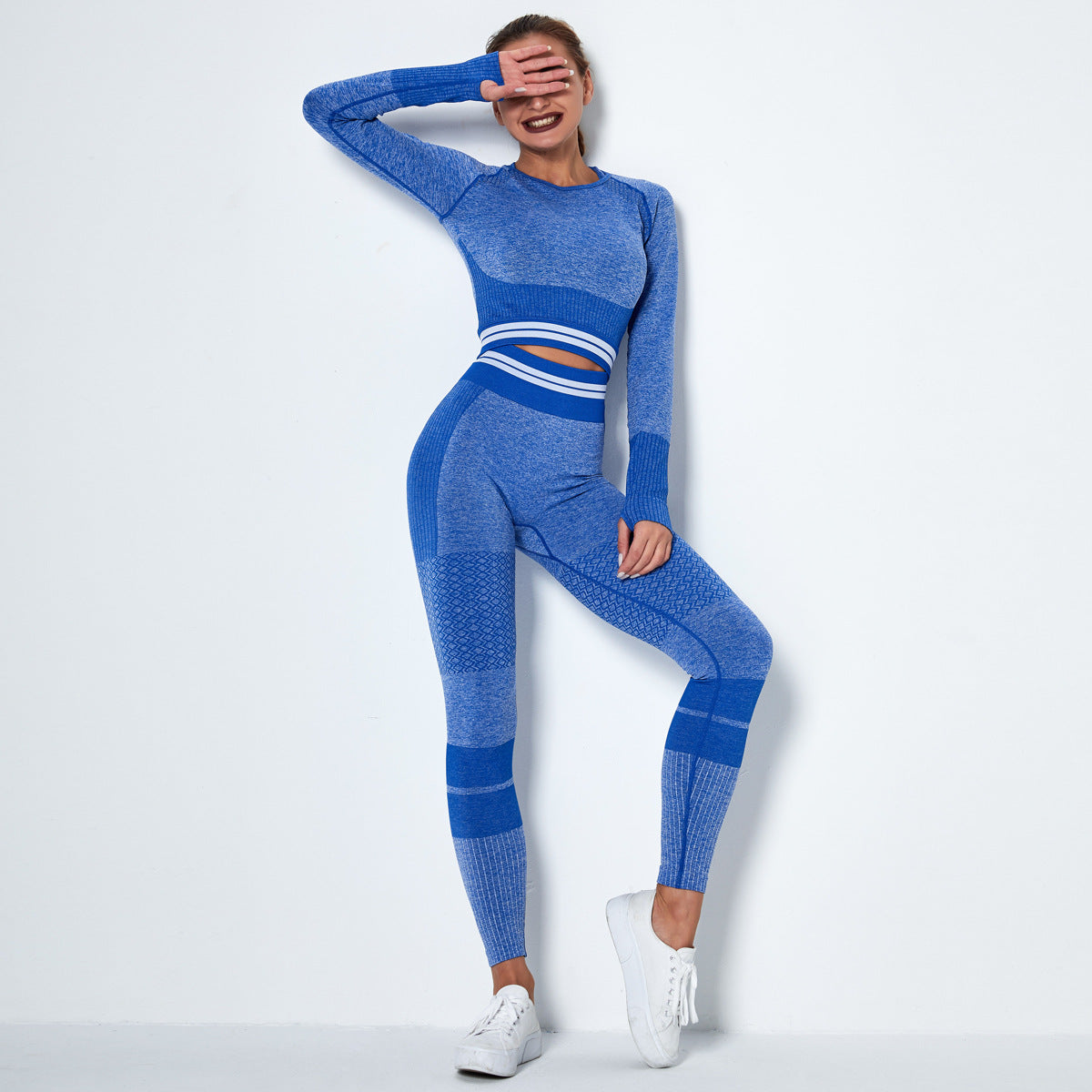 2020 Women's Seamless Knitted Gym Set with Long Sleeves